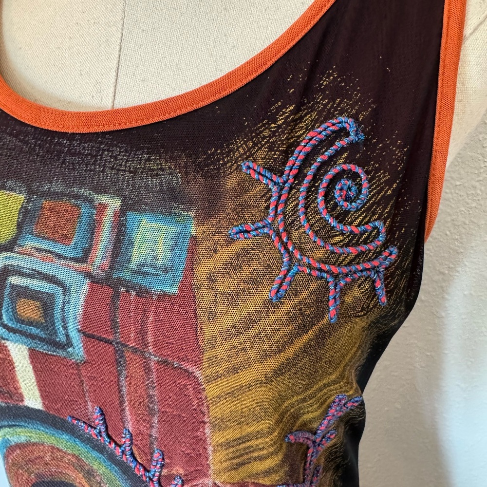 Save The Queen Vintage Brown/Purple/Orange Asymmetrical Dress size Large - Picture 5 of 17